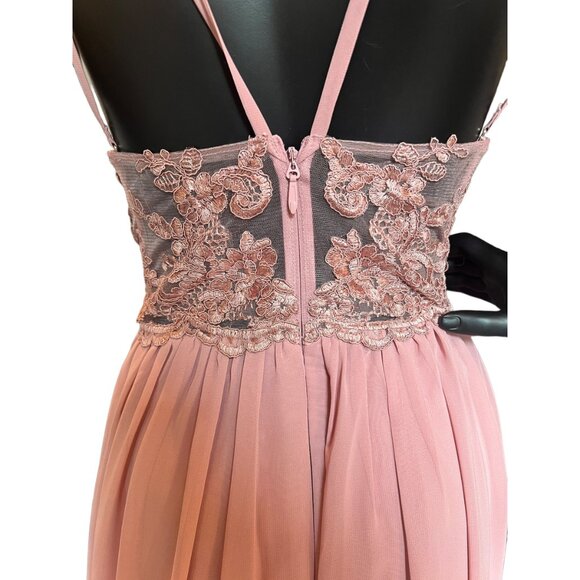 Rose Chiffon Lace Back Azazi Formal Dress - Picture 5 of 5